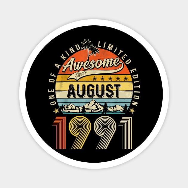 Awesome Since August 1991 Vintage 32nd Birthday Magnet by Vintage White Rose Bouquets